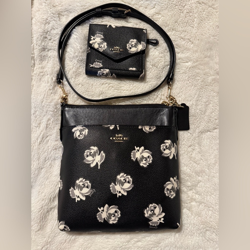 Coach Kitt Messenger and matching small wallet in floral print